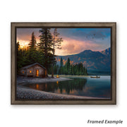 "Lakeside Heaven" - Cabin Landscape Canvas Art Print