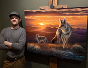 "The Setting Sun" - 30x40 Coyotes on the Prairie Original Oil Painting