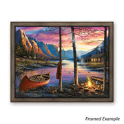 Framed 'Home Sweet Home' Western Landscape Canvas Art Print showcasing a cowboy and his pack mules returning home