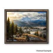 Framed 'An Amazing Journey' canvas art print showcasing a vibrant wildlife scene with a North American Bull Elk in the Rockies