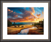 "A Never-ending Cycle" - Framed Landscape Art Print, Yellowstone Bison