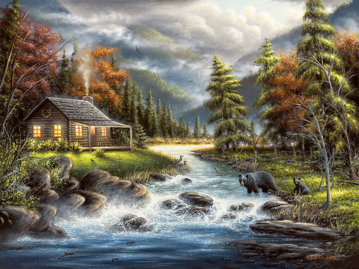 Original Rustic Cabin Landscape Painting - "As Autumn Approaches" 16x12