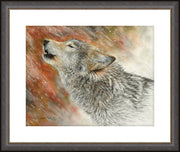 "Winter's First Call" - Framed Howling Wolf Art Print