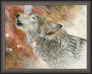 "Winter's First Call" - Framed Howling Wolf Art Print