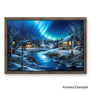 Framed Winter Canvas Art - 'Beauty In Everything' with Glowing Sky and Deer
