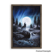 Framed Howling Wolf Canvas Print - Mystical 'Spirits of the Wild' Artwork with Glowing Moon