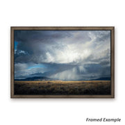 Framed 'Eternal Reign' canvas print capturing the power of storm clouds over lush Utah fields