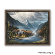 Framed Rustic Cabin Canvas Art, Featuring Mountainous Landscape