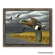 Framed 'Breaking for Cover' Canvas Print - waterfowl against colorful skies