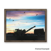 Framed Fall Harvest Canvas Print - waterfowl taking to sky at sunset