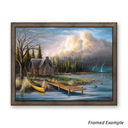 Framed 'The Perfect Storm' Canvas Art - Rustic Cabin Scene with Rolling Storm over Lake