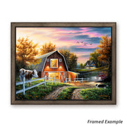 Framed 'The Good Life' Canvas Print - rolling hills and animals at dusk