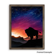 Framed Bison Silhouette Canvas Print - rustic charm with bison and stars