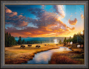 "A Never-ending Cycle" - Framed Landscape Art Print, Yellowstone Bison