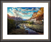 "Beneath The Glory" - Framed Southwestern Landscape Art Print, Mule Deer