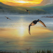 Colorful sunrise canvas art print with waterfowl