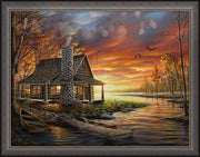 "The Perfect Spot" - Framed Rustic Lake Cabin Art Print