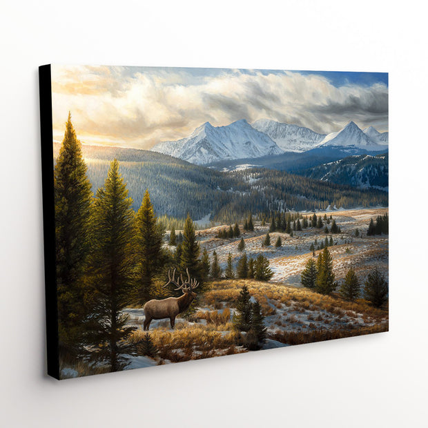 'An Amazing Journey' canvas art print, vividly capturing the majesty of a Bull Elk in a Rocky Mountain landscape