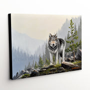 Wolf Canvas Wildlife Art Print - regal wolf in a mountain landscape