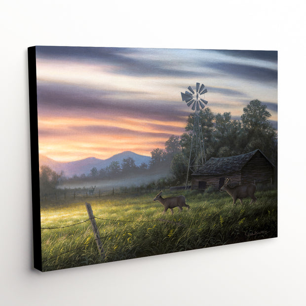 'Late Summer' Canvas Art Print - white tailed deer in farm landscape