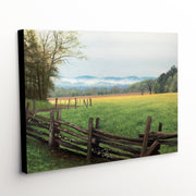 Canvas Art Print - 'Misty Mornings' Featuring Great Smoky Mountains Landscape with Rolling Hills and Spring Meadow
