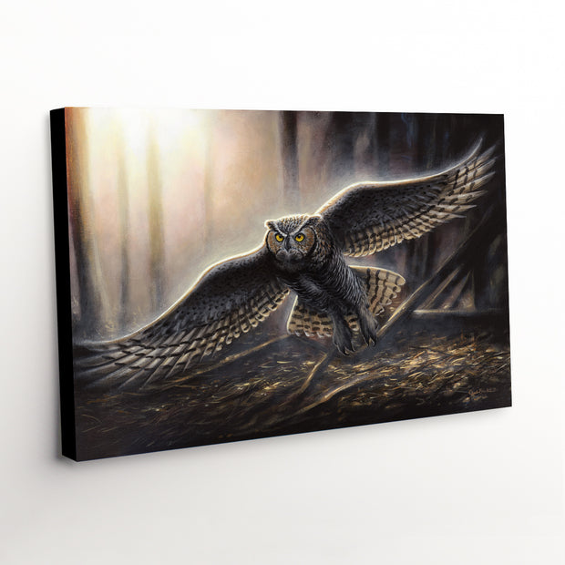 Great Horned Owl Canvas Art Print - Majestic Owl in Flight