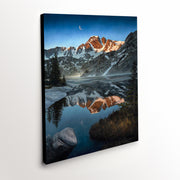 Canvas art print of 'Royal Beauty', capturing a breathtaking sunrise mirrored in a tranquil mountain lake setting