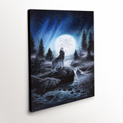 Howling Wolf Canvas Art Print - 'Spirits of the Wild' with Full Moon and Hidden Wolves