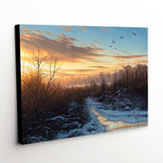 Canvas Art Print of 'Subtle Beats', a Winter Landscape with Cold Morning Sunrise and Waterfowl