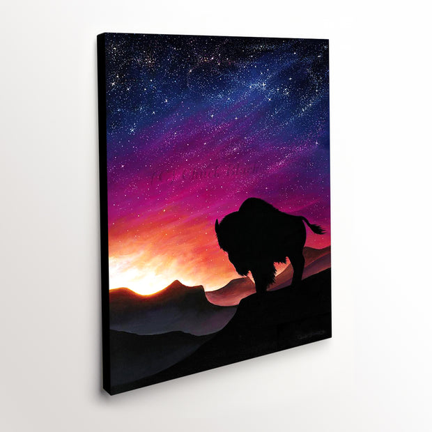 Bison Silhouette Canvas Art Print - starry night sky in the Wild West