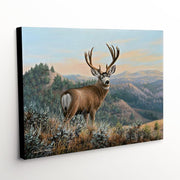 Canvas art showcasing the majestic Mule Deer Buck amidst the scenic vistas of the North Dakota Badlands