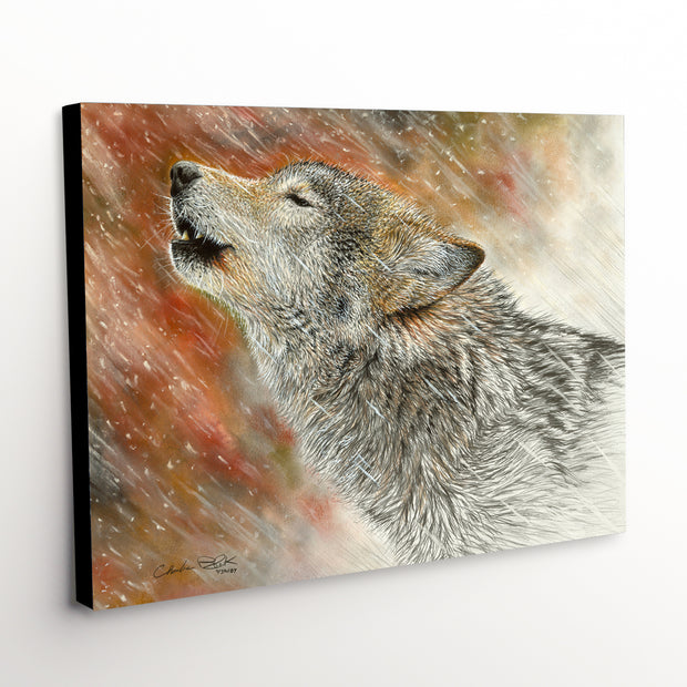 Howling Wolf Canvas Print - detailed portrait of winter's first call